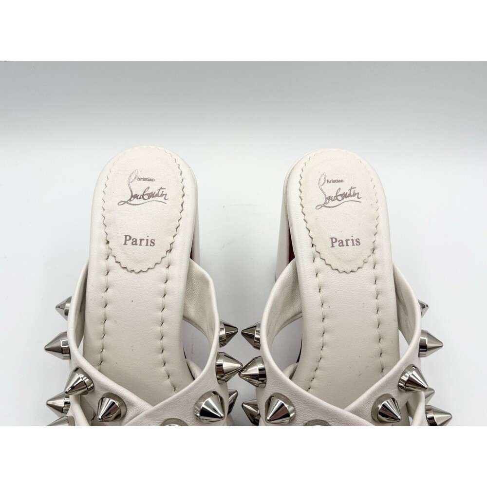Christian Louboutin White Leather Spiked Spika Club Block Heel Sandal Size EU 36 - Picture 7 of 11